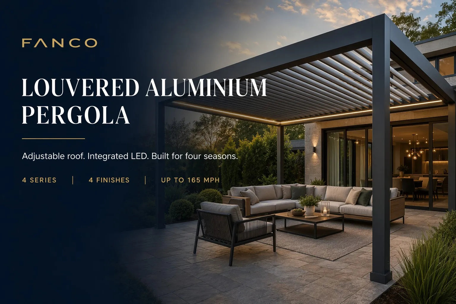 Aluminium louvered pergola rated for high wind