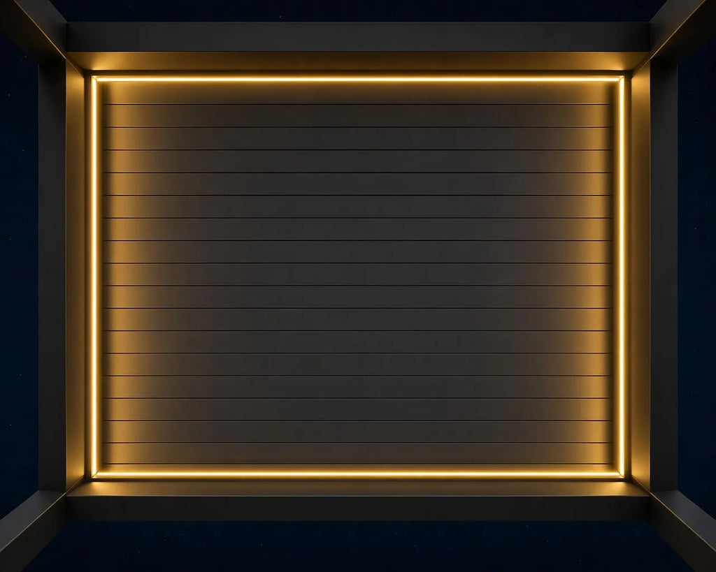 Perimeter LED lighting under the FANCO Breeze roof at night - upward view